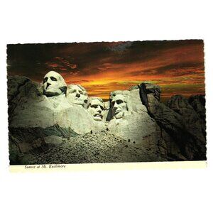 Sunset Mt Rushmore Plastichrome Postcard RP 201 Rapid City South Dakota Vintage